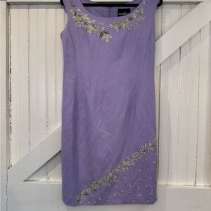 Lavender Linen Embroidered Floral Sheath Dress Size 10